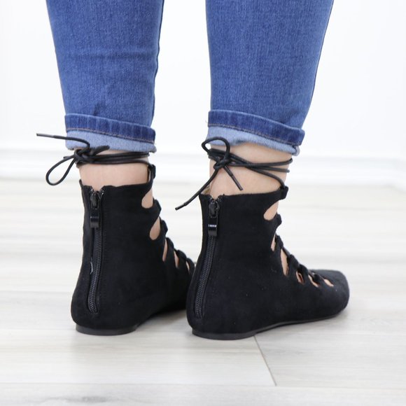 Pointed Toe Faux Suede Strappy Slip-On Flats - Picture 6 of 11